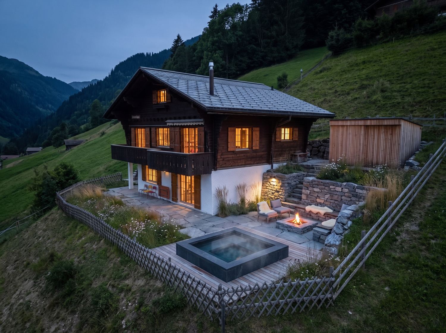 Variante mit Whirlpool und Feuerstelle